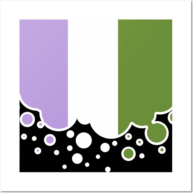 Genderqueer Pride Flag Falling Bubbles Silhouette on Black Wall Art by VernenInk